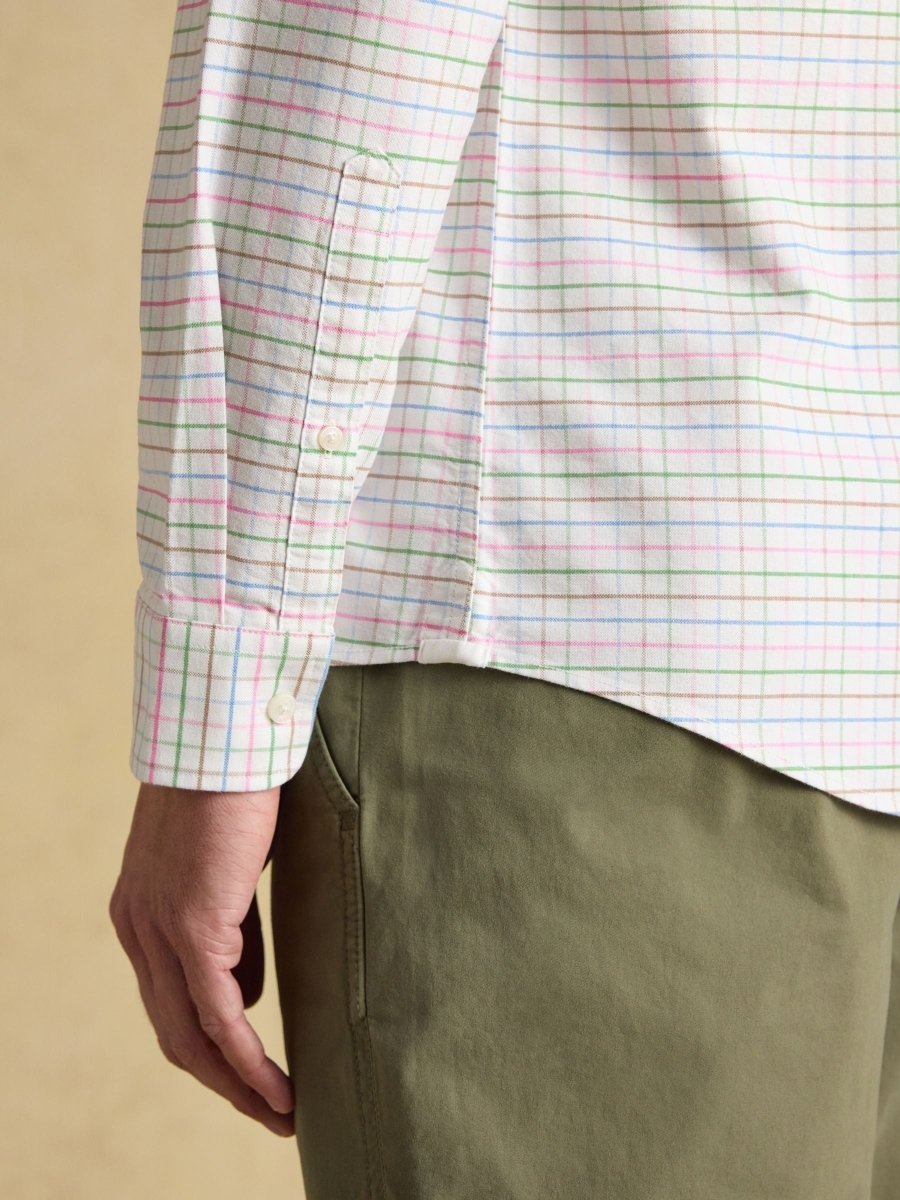 Classic Fit White Checked Cotton Oxford Shirt - RUTHERFORD & Co
