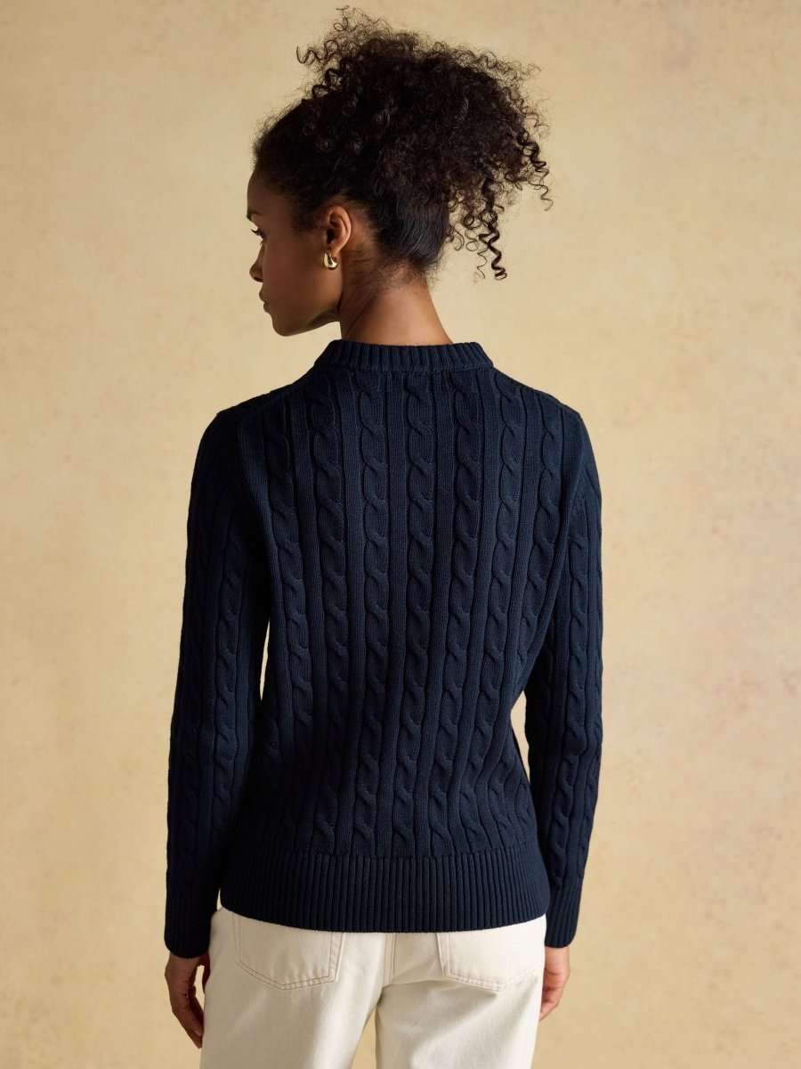 Classic Navy Crew Neck Cotton Cable Knit Jumper - RUTHERFORD & Co