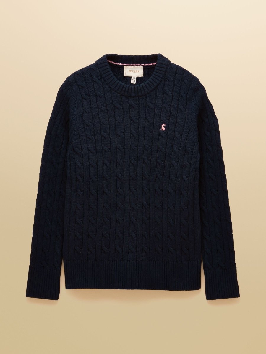 Classic Navy Crew Neck Cotton Cable Knit Jumper - RUTHERFORD & Co