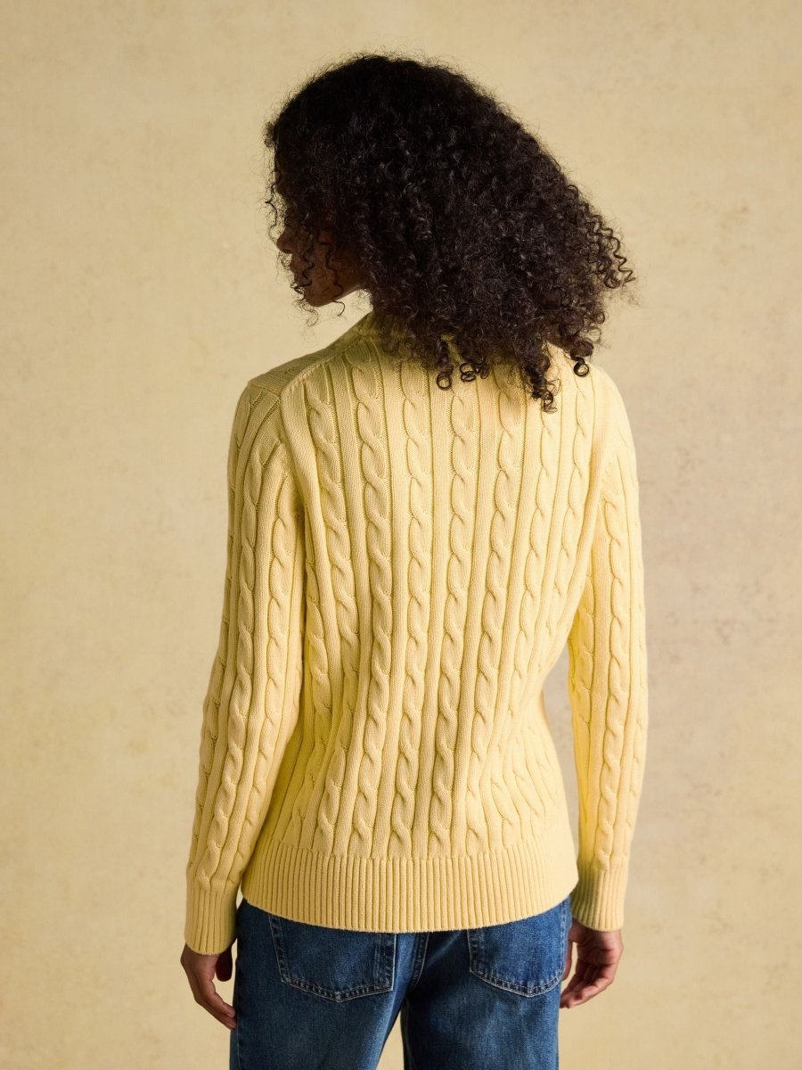 Classic Yellow Crew Neck Cotton Cable Knit Jumper - RUTHERFORD & Co