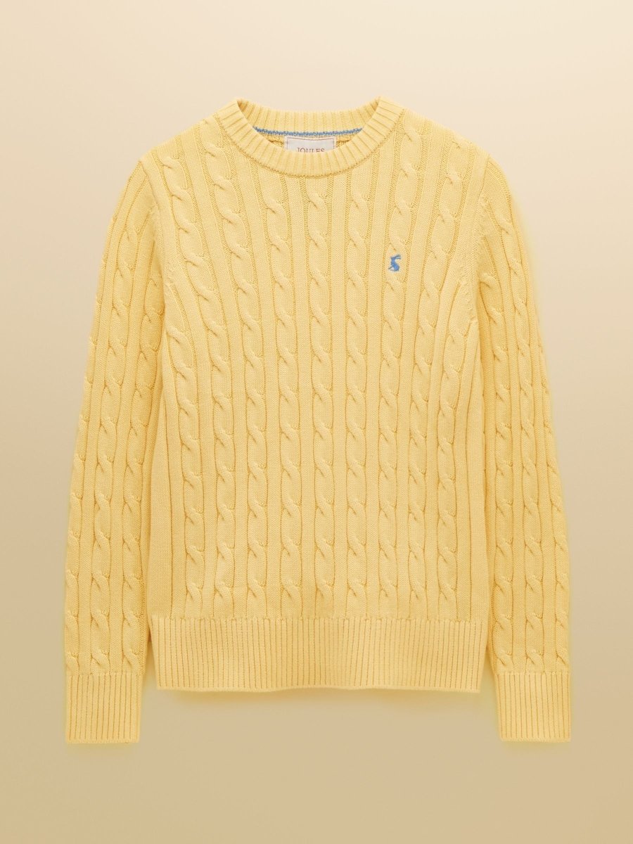 Classic Yellow Crew Neck Cotton Cable Knit Jumper - RUTHERFORD & Co