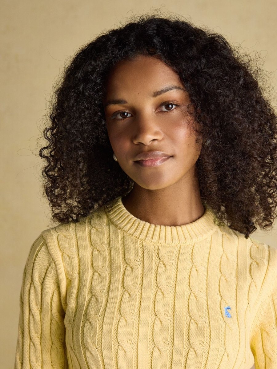 Classic Yellow Crew Neck Cotton Cable Knit Jumper - RUTHERFORD & Co