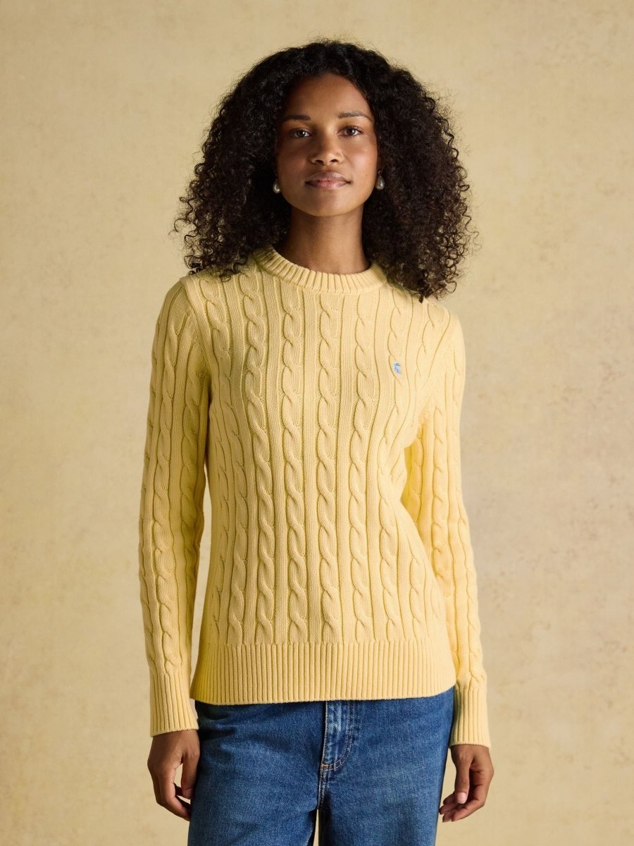 Classic Yellow Crew Neck Cotton Cable Knit Jumper - RUTHERFORD & Co