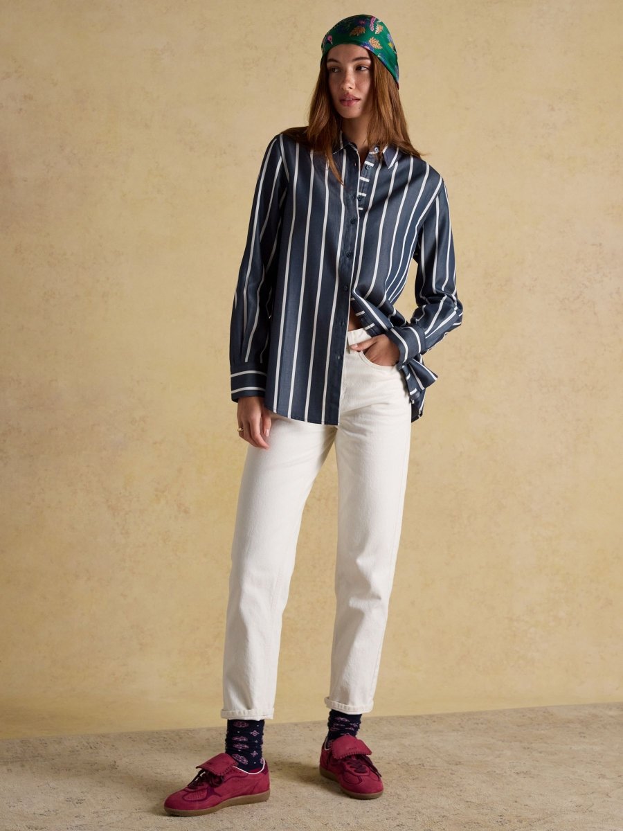Claudia Navy Cream Stripe Boyfriend Shirt - RUTHERFORD & Co