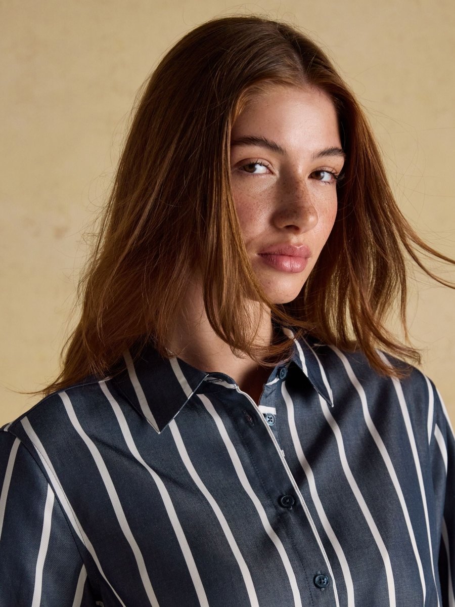 Claudia Navy Cream Stripe Boyfriend Shirt - RUTHERFORD & Co