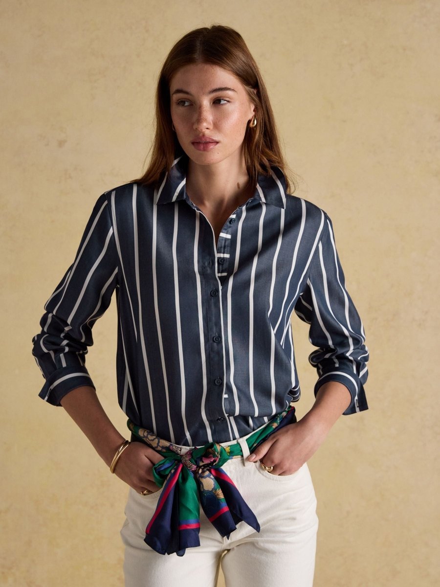Claudia Navy Cream Stripe Boyfriend Shirt - RUTHERFORD & Co