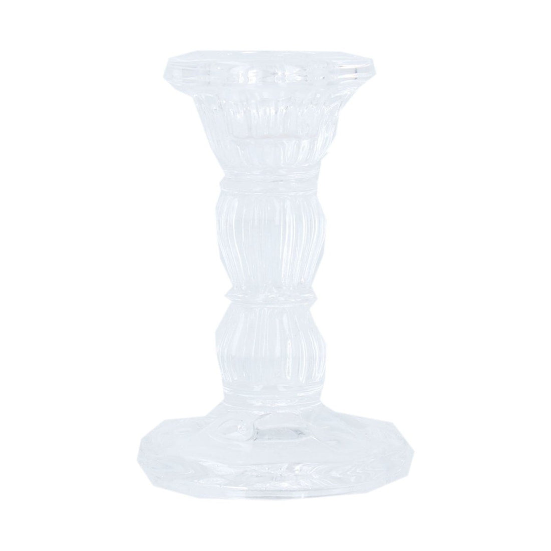 Clear Moulded Glass Candlestick (10cm) - RUTHERFORD & Co