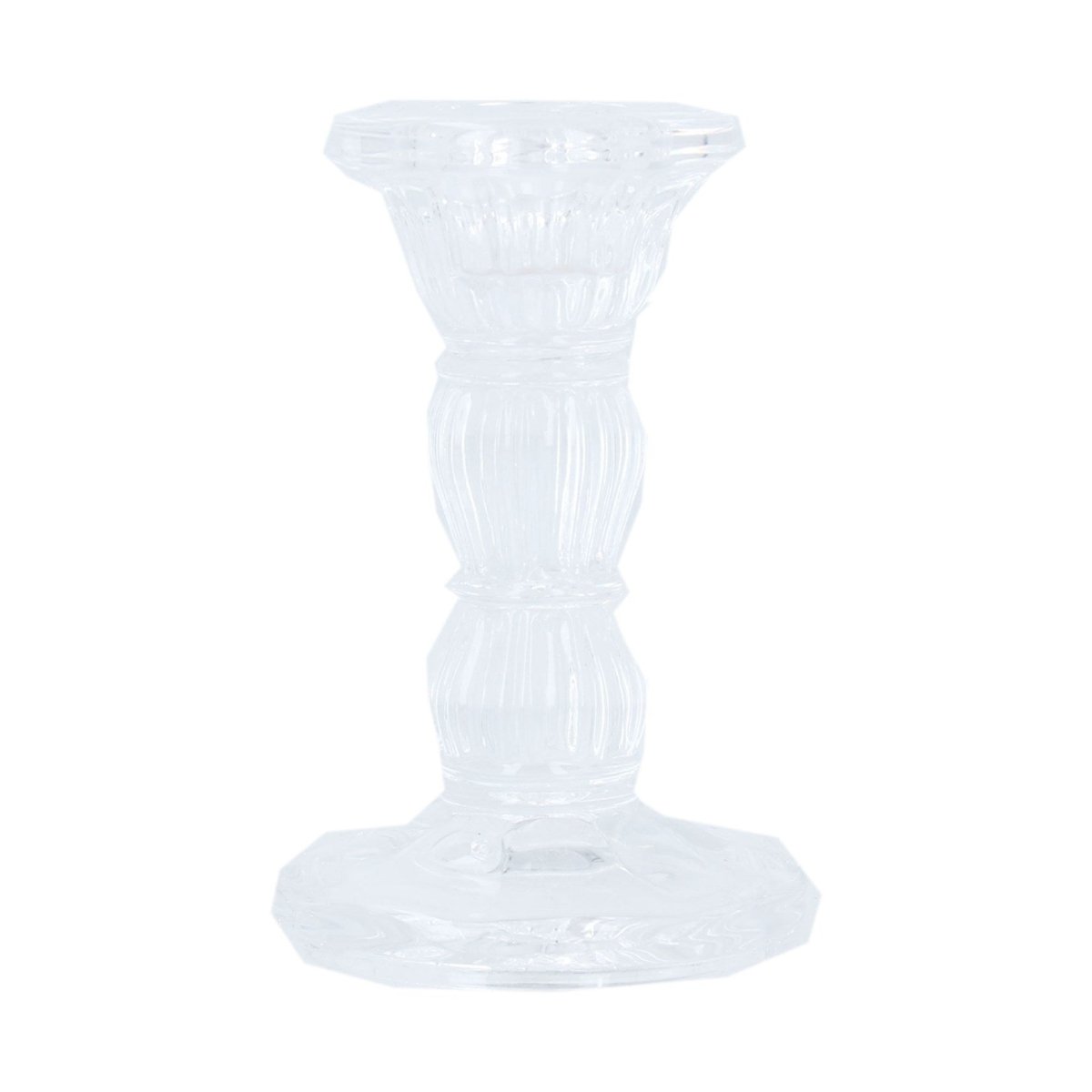 Clear Moulded Glass Candlestick (10cm) - RUTHERFORD & Co