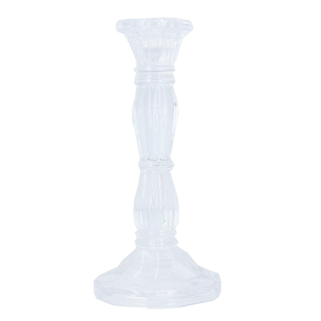 Clear Moulded Glass Candlestick (20cm) - RUTHERFORD & Co