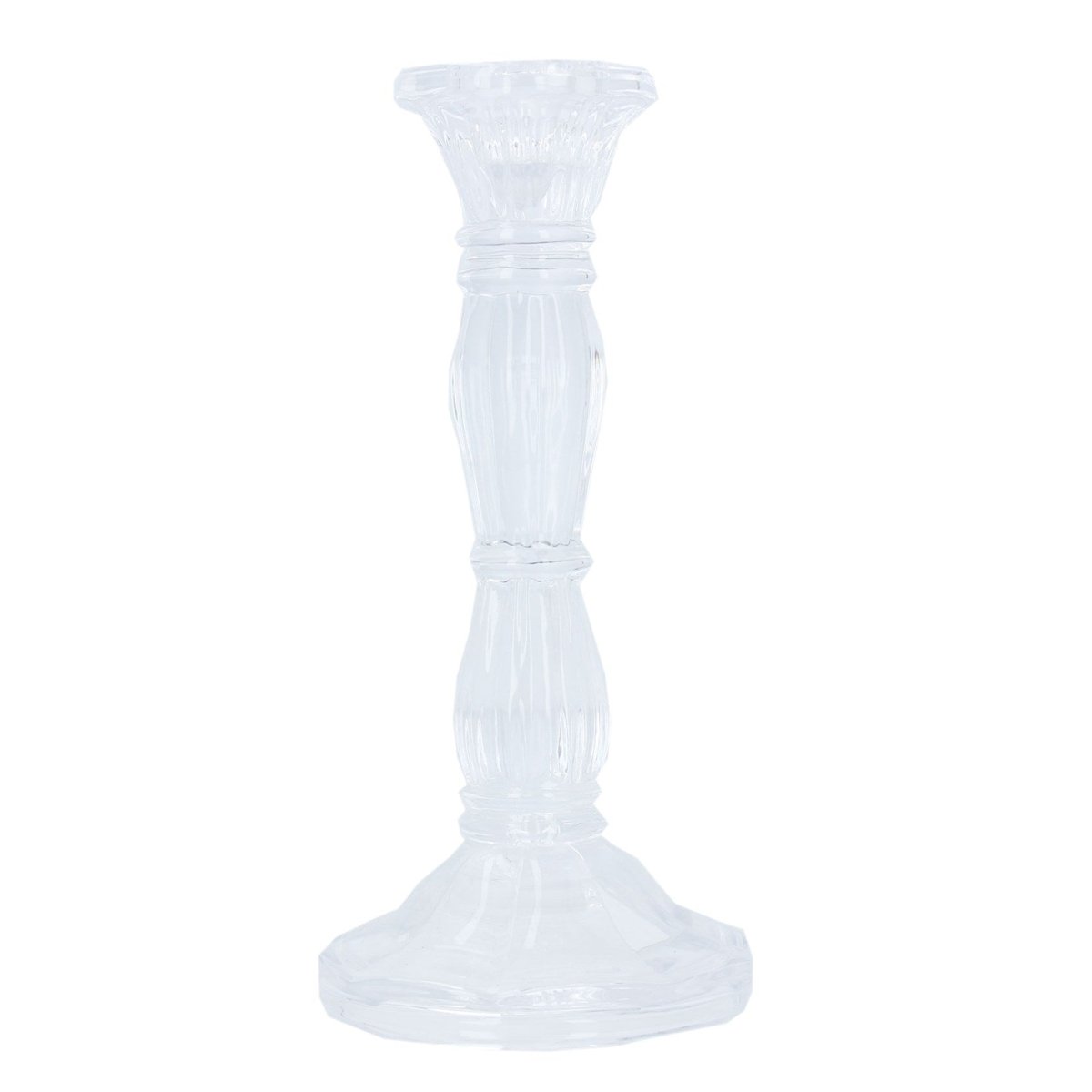 Clear Moulded Glass Candlestick (20cm) - RUTHERFORD & Co