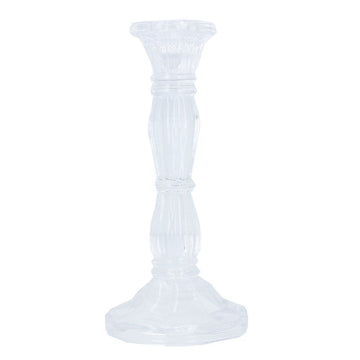 Clear Moulded Glass Candlestick (20cm) - RUTHERFORD & Co