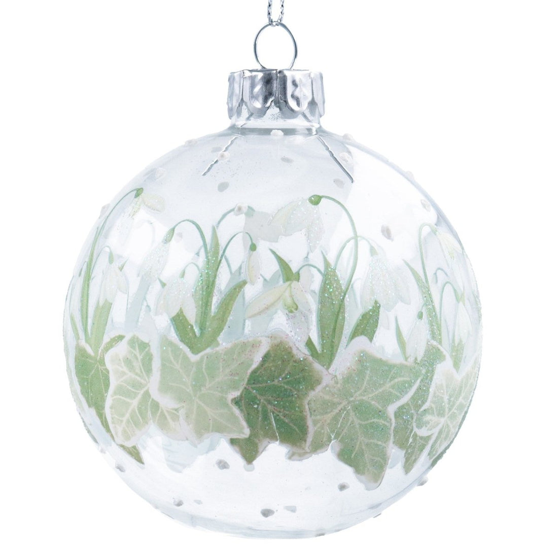 Clear Snowdrops & Ivy Glass Ball - RUTHERFORD & Co