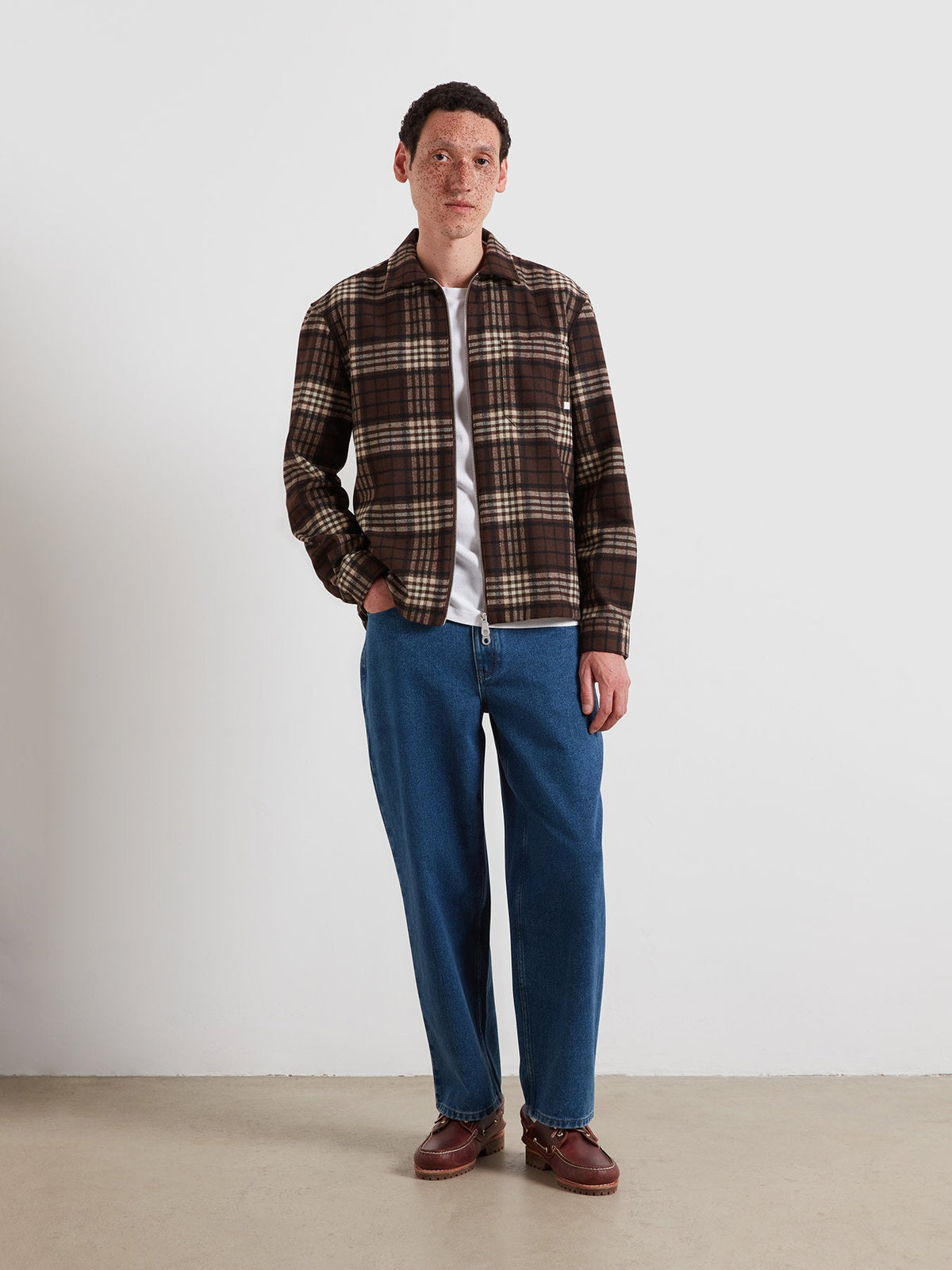 Asher Zipped Check Overshirt In Dark Brown