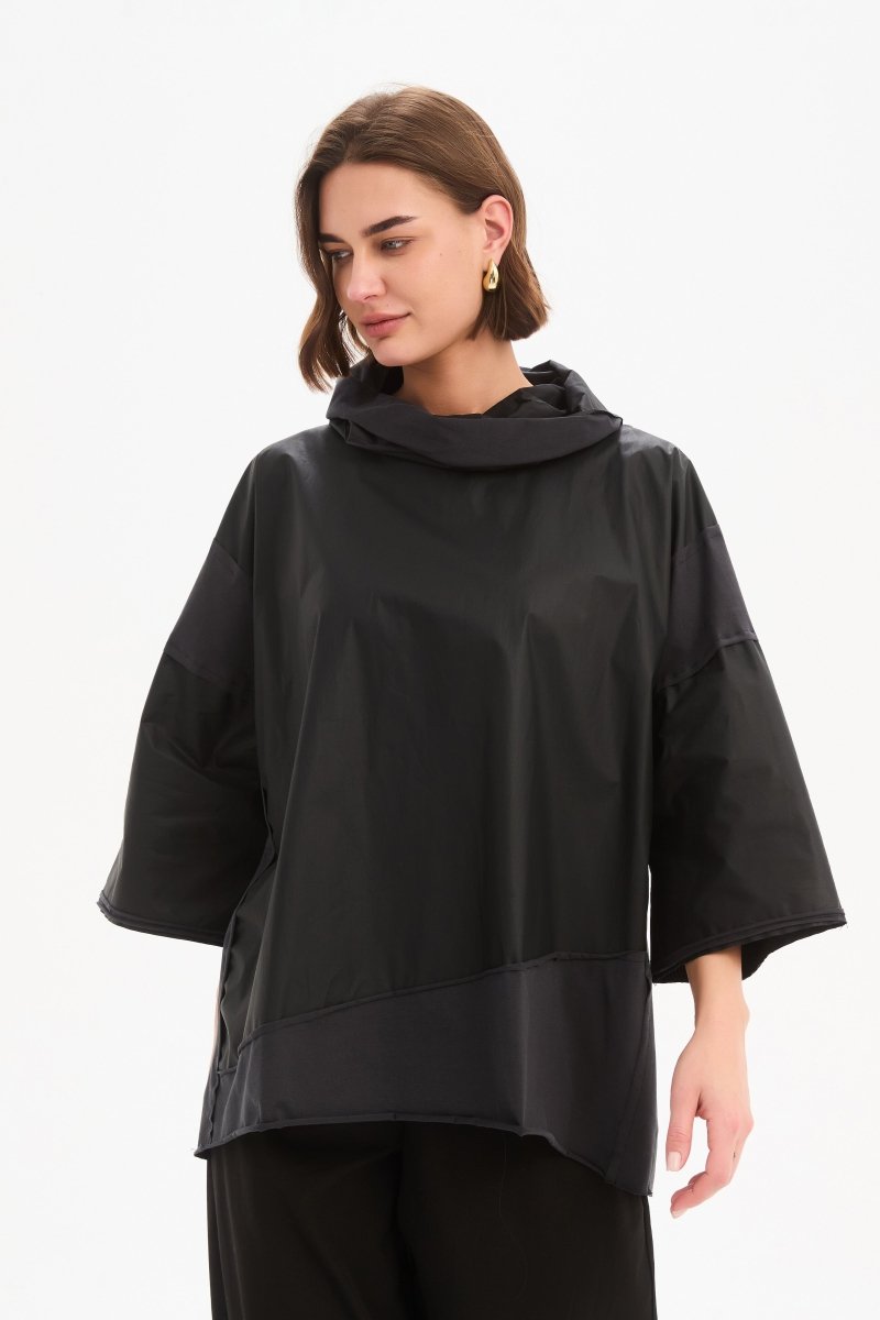 Coated Combi Boxy Top Black - RUTHERFORD & Co