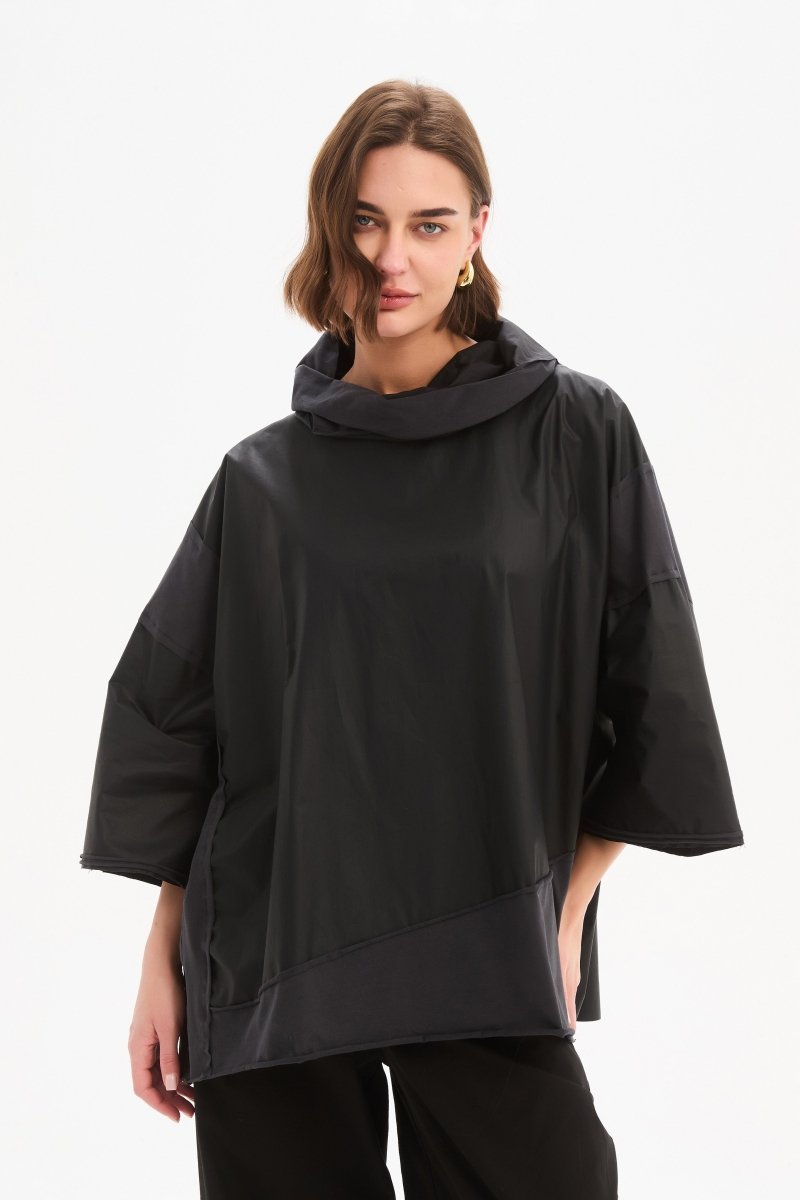 Coated Combi Boxy Top Black - RUTHERFORD & Co