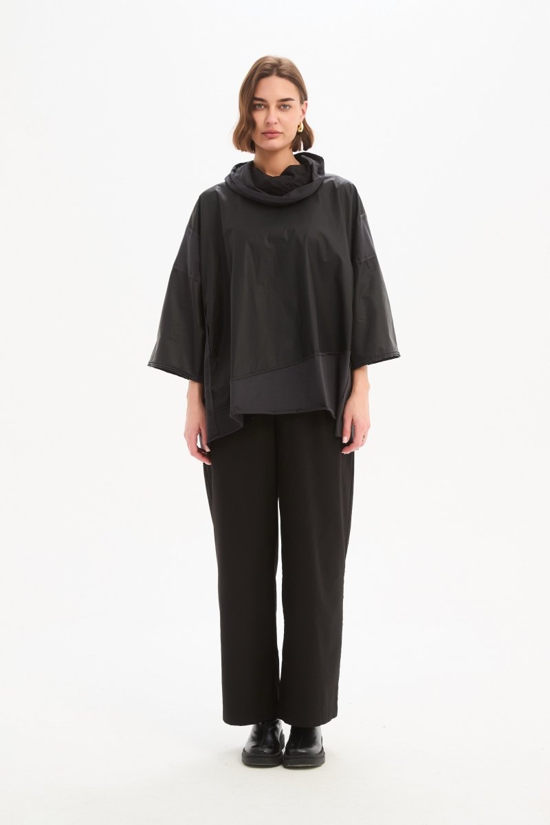 Coated Combi Boxy Top Black - RUTHERFORD & Co