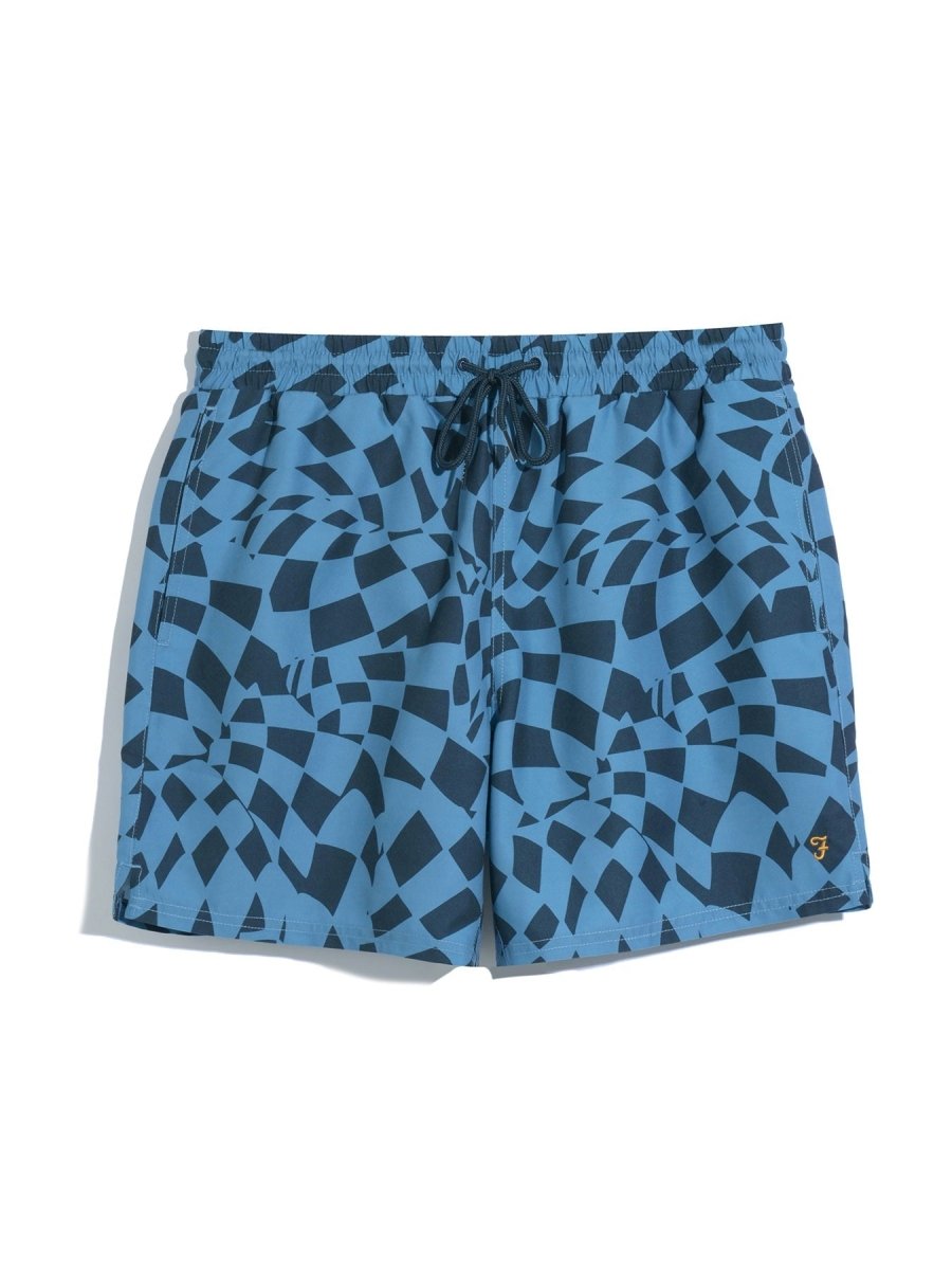 Colbert Checker Print Swim Shorts In True Navy - RUTHERFORD & Co