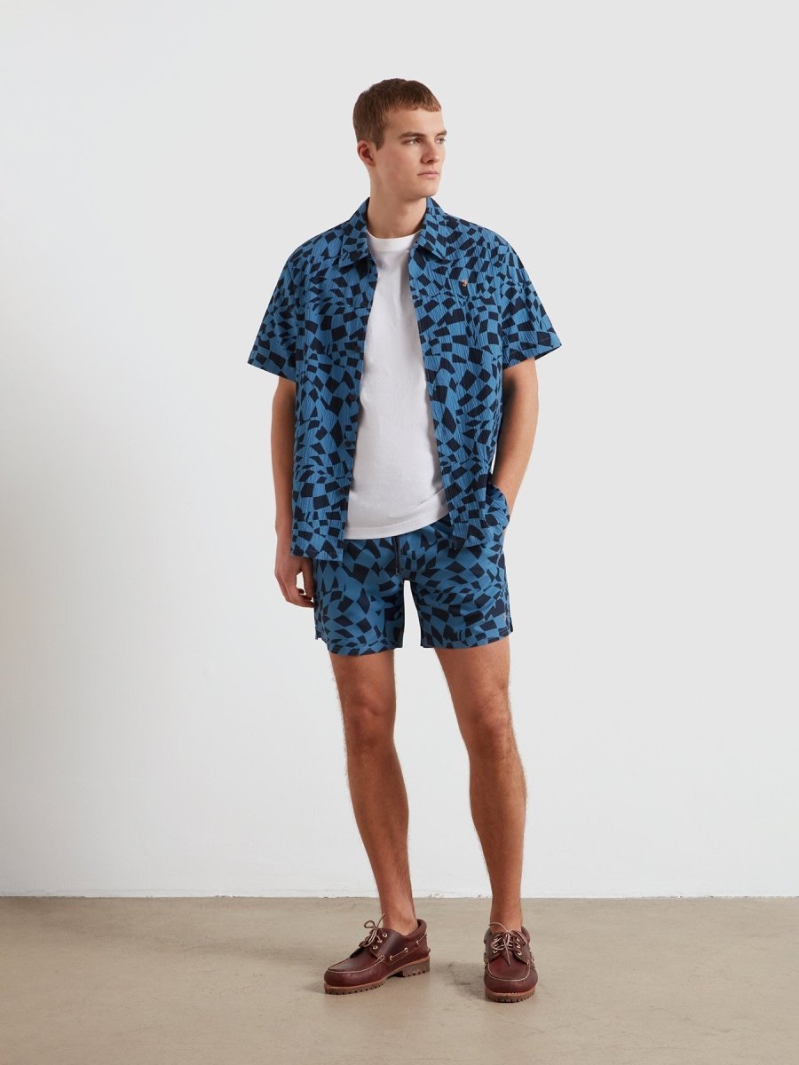 Colbert Checker Print Swim Shorts In True Navy - RUTHERFORD & Co