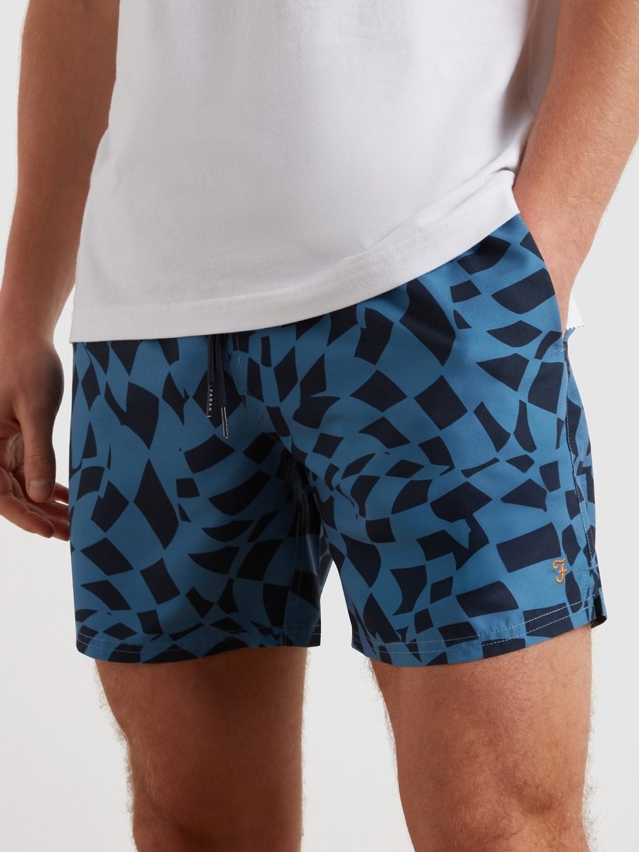 Colbert Checker Print Swim Shorts In True Navy - RUTHERFORD & Co