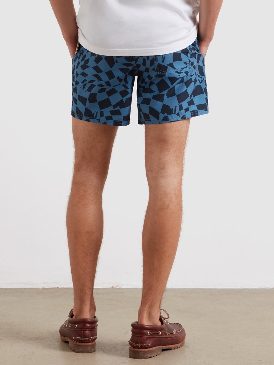 Colbert Checker Print Swim Shorts In True Navy - RUTHERFORD & Co