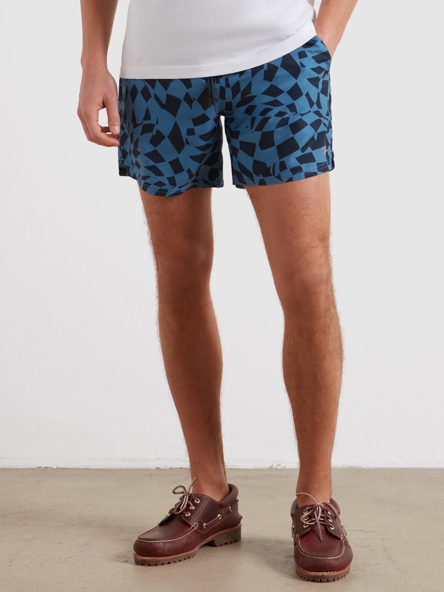 Colbert Checker Print Swim Shorts In True Navy - RUTHERFORD & Co