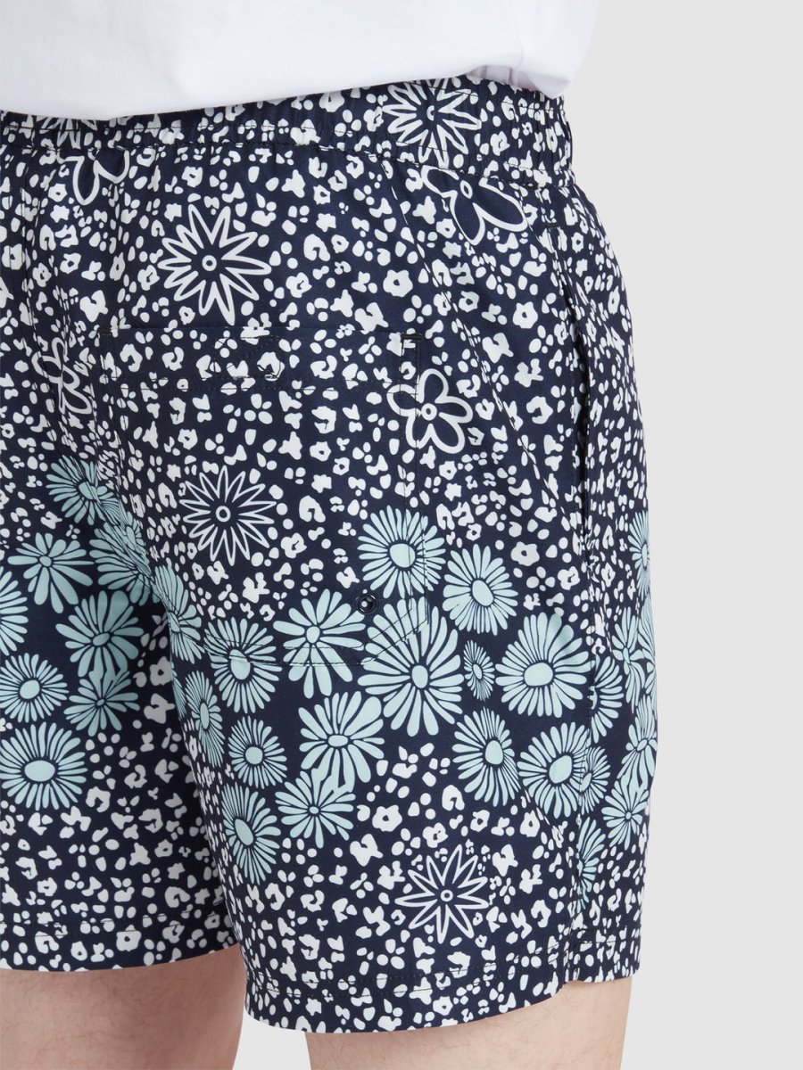 Colbert Floral Print Swim Shorts In True Navy - RUTHERFORD & Co