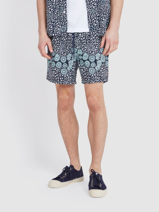 Colbert Floral Print Swim Shorts In True Navy - RUTHERFORD & Co