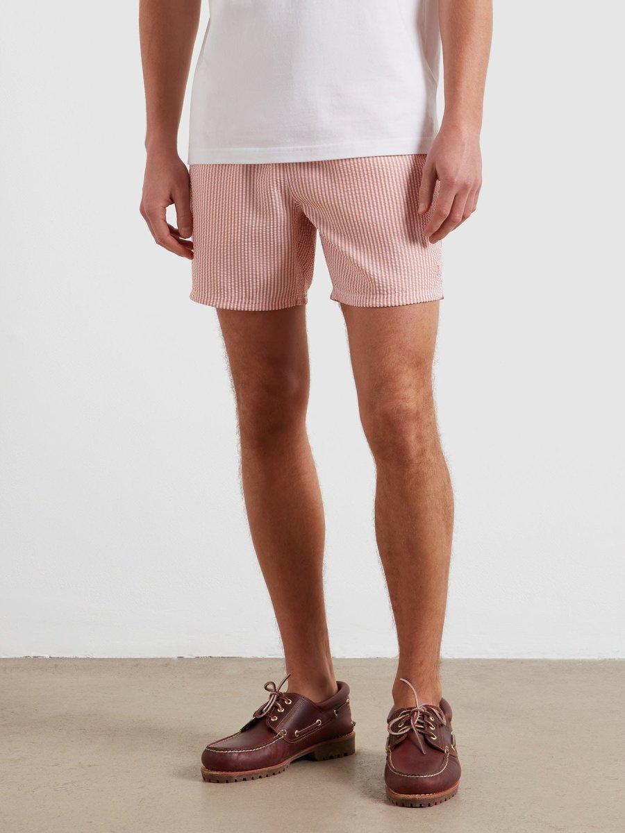 Colbert Seersucker Stripe Swim Shorts In Coral Reef - RUTHERFORD & Co