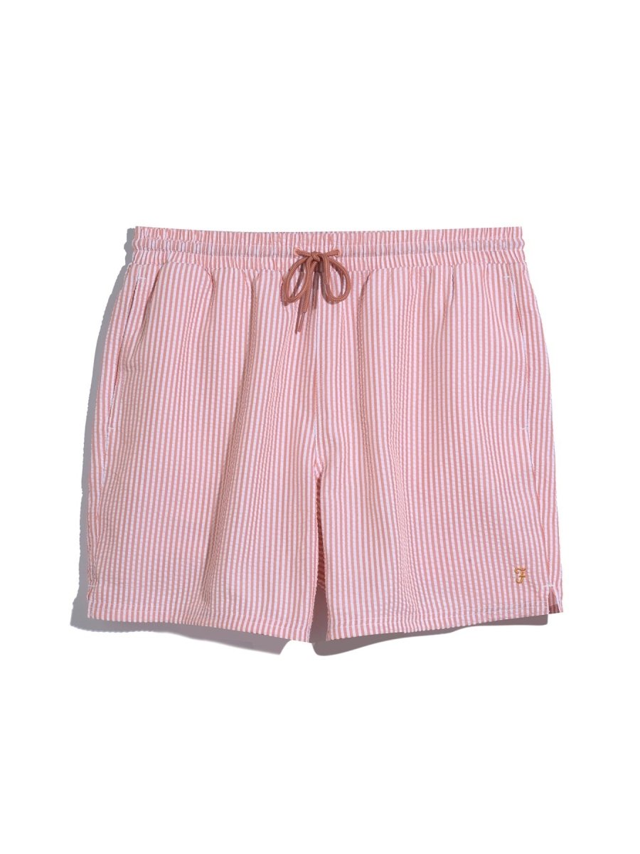 Colbert Seersucker Stripe Swim Shorts In Coral Reef - RUTHERFORD & Co