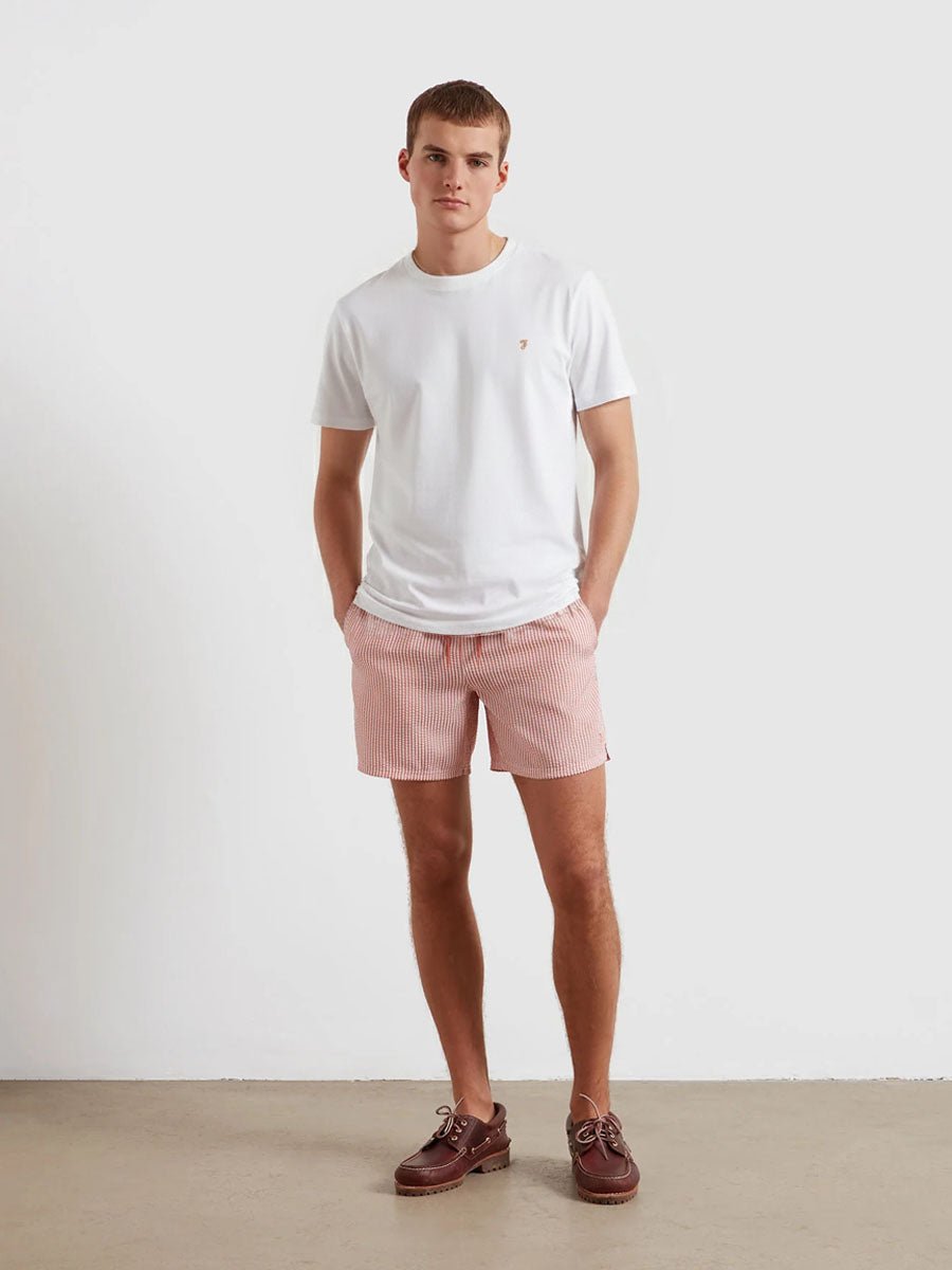 Colbert Seersucker Stripe Swim Shorts In Coral Reef - RUTHERFORD & Co