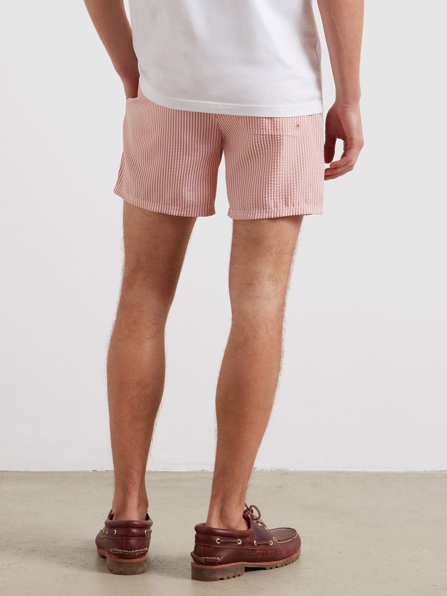 Colbert Seersucker Stripe Swim Shorts In Coral Reef - RUTHERFORD & Co