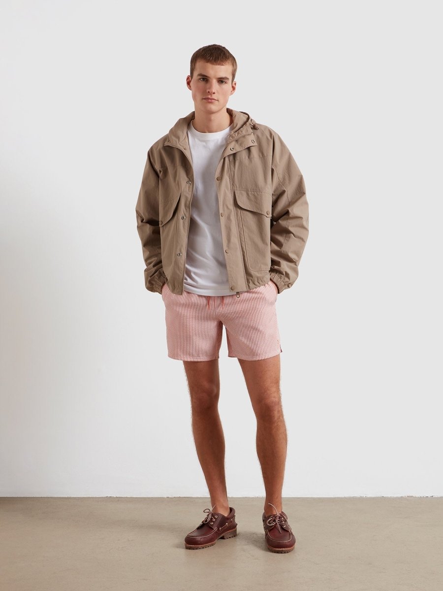 Colbert Seersucker Stripe Swim Shorts In Coral Reef - RUTHERFORD & Co