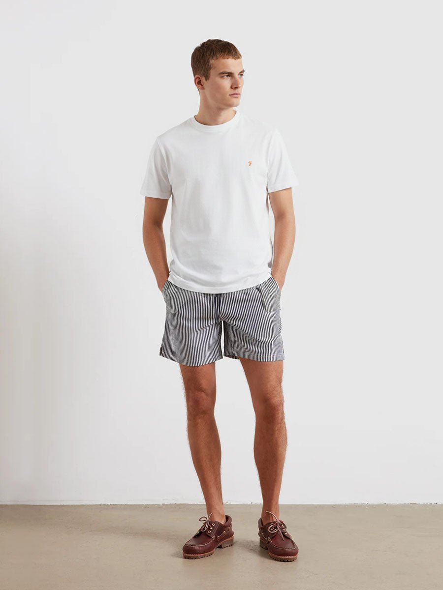 Colbert Seersucker Stripe Swim Shorts In True Navy - RUTHERFORD & Co