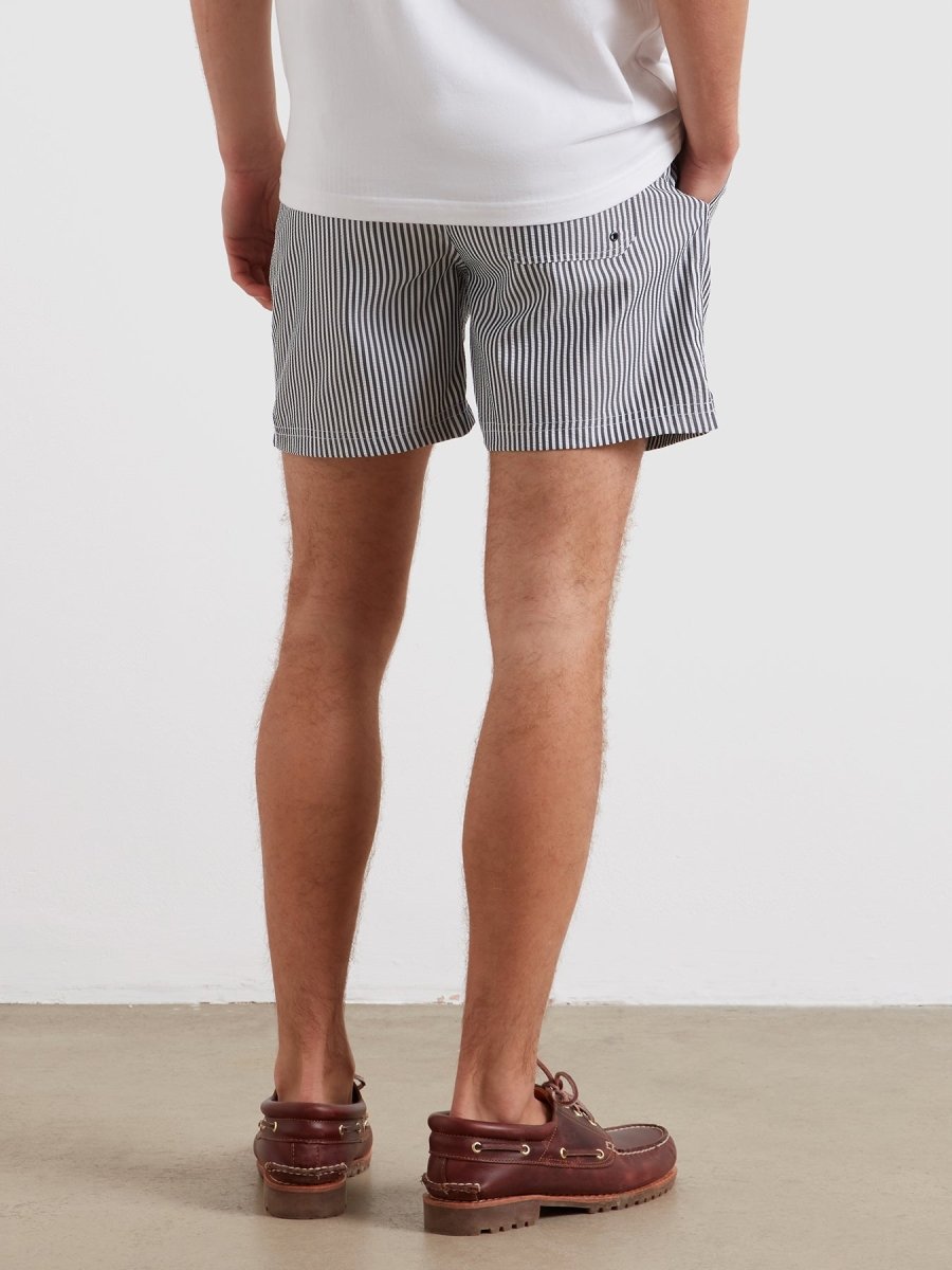 Colbert Seersucker Stripe Swim Shorts In True Navy - RUTHERFORD & Co