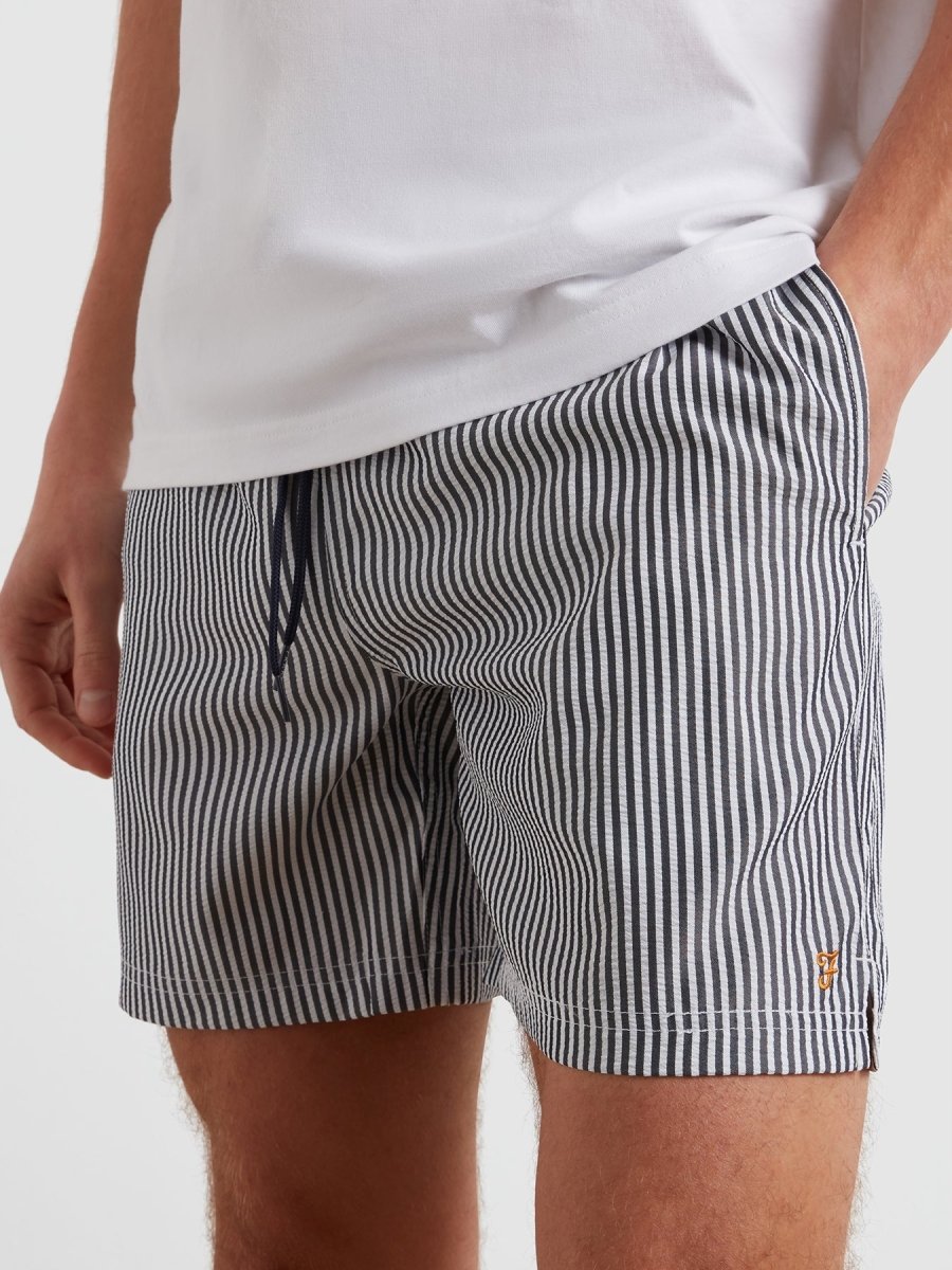 Colbert Seersucker Stripe Swim Shorts In True Navy - RUTHERFORD & Co