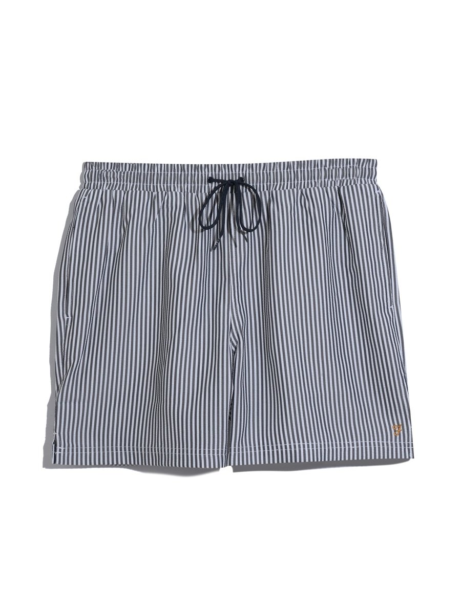 Colbert Seersucker Stripe Swim Shorts In True Navy - RUTHERFORD & Co