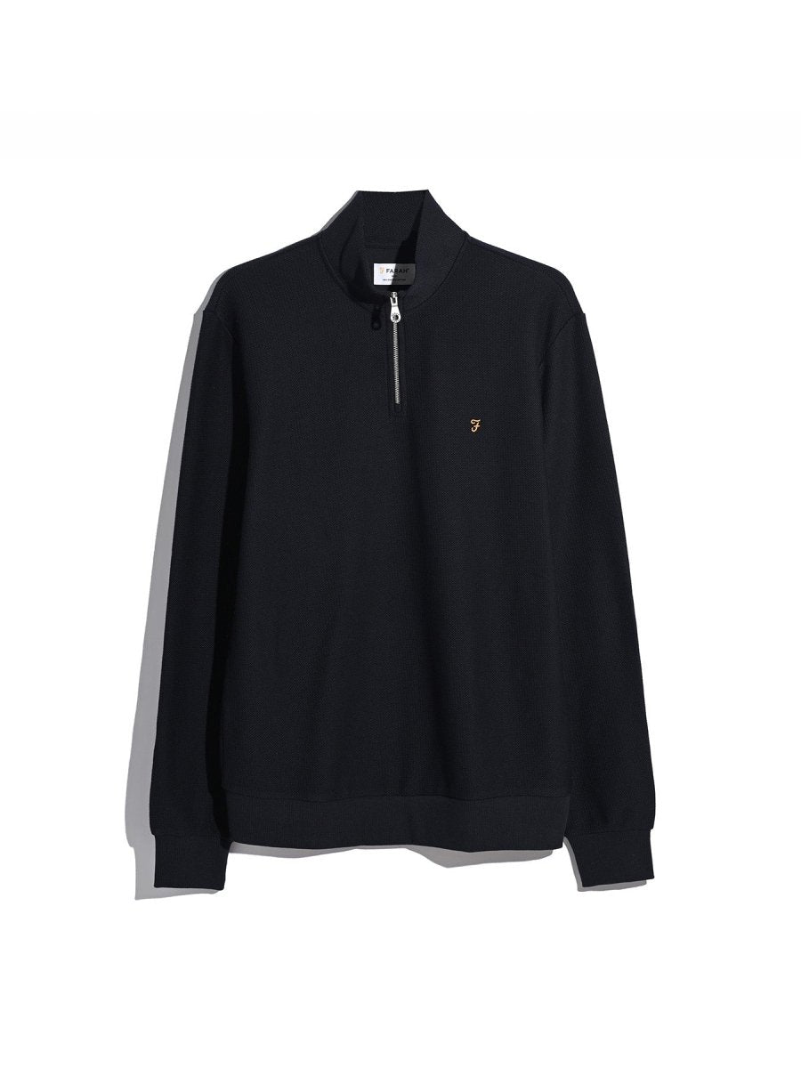Conrad Textured Quarter Zip Sweatshirt In True Navy - RUTHERFORD & Co