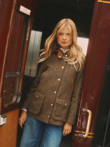 Contemporary Brown Check Tweed Fieldcoat - RUTHERFORD & Co