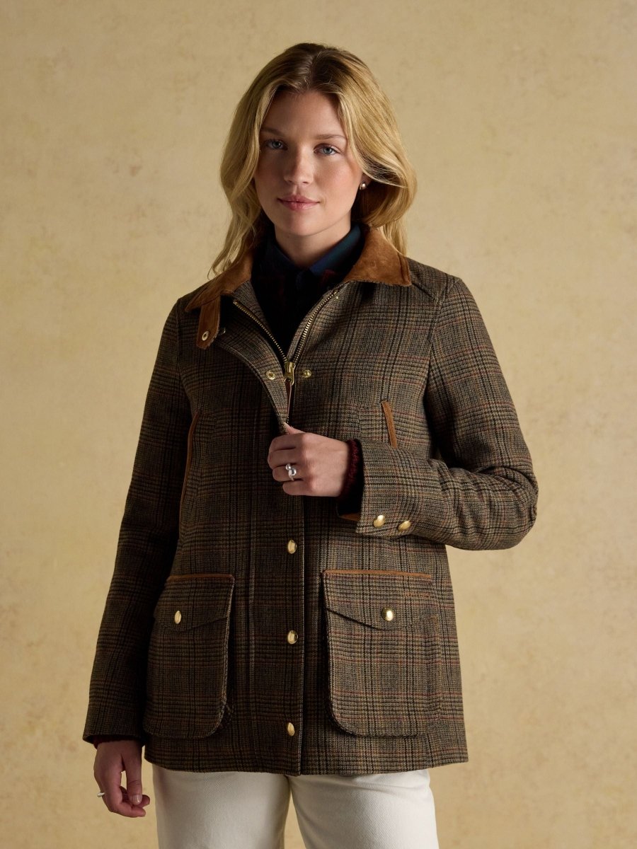 Contemporary Brown Check Tweed Fieldcoat - RUTHERFORD & Co