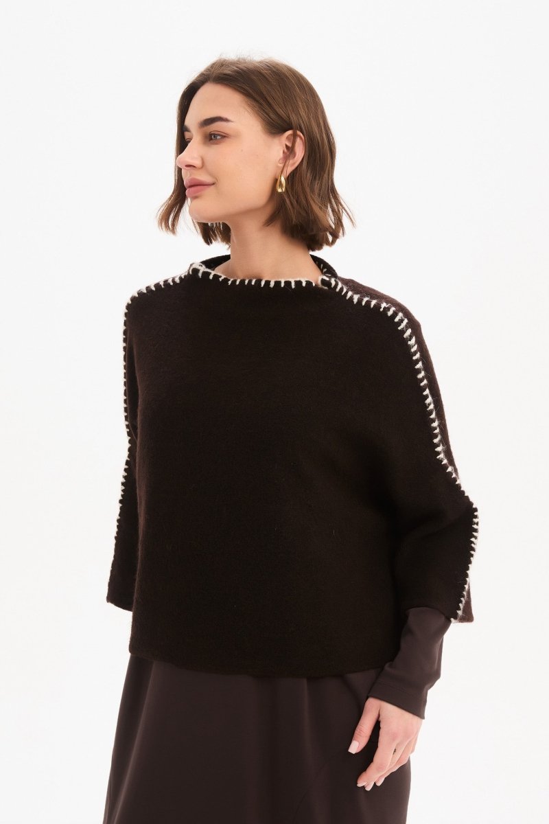 Contrast Stitch Detail Knit Chocolate - RUTHERFORD & Co