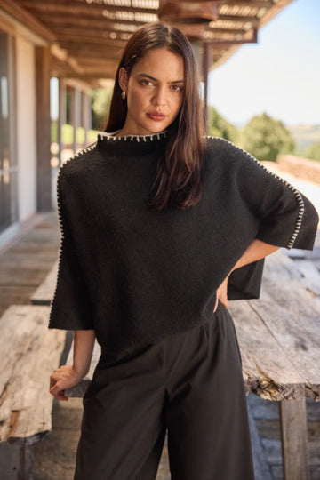 Contrast Stitch Detail Knit Chocolate - RUTHERFORD & Co