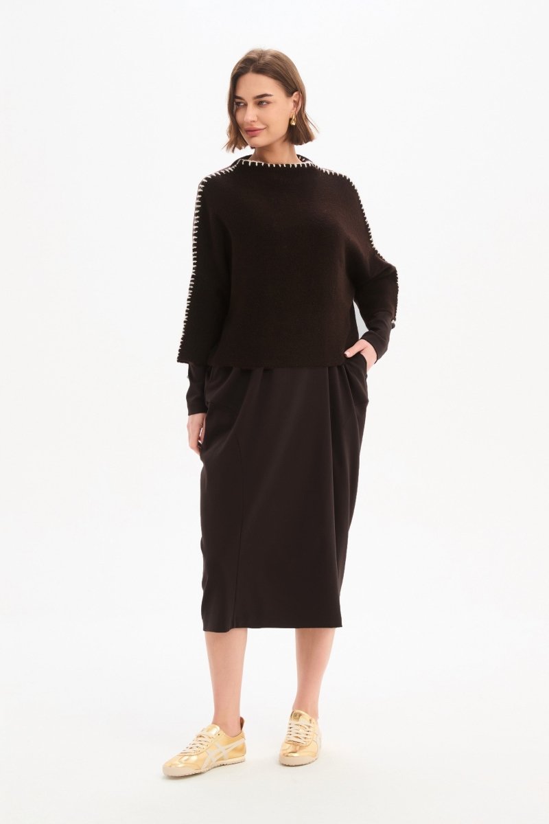Contrast Stitch Detail Knit Chocolate - RUTHERFORD & Co