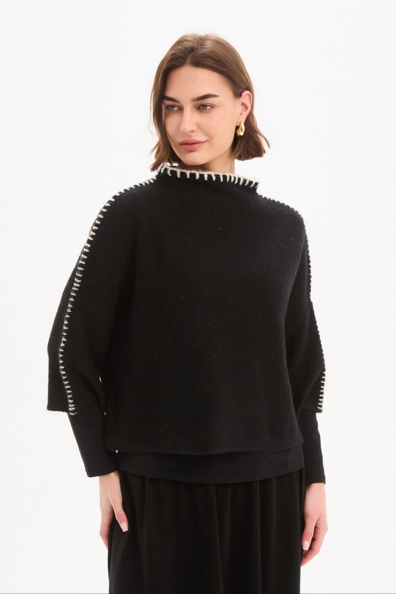 Contrast Stitch Detail Knit Chocolate - RUTHERFORD & Co