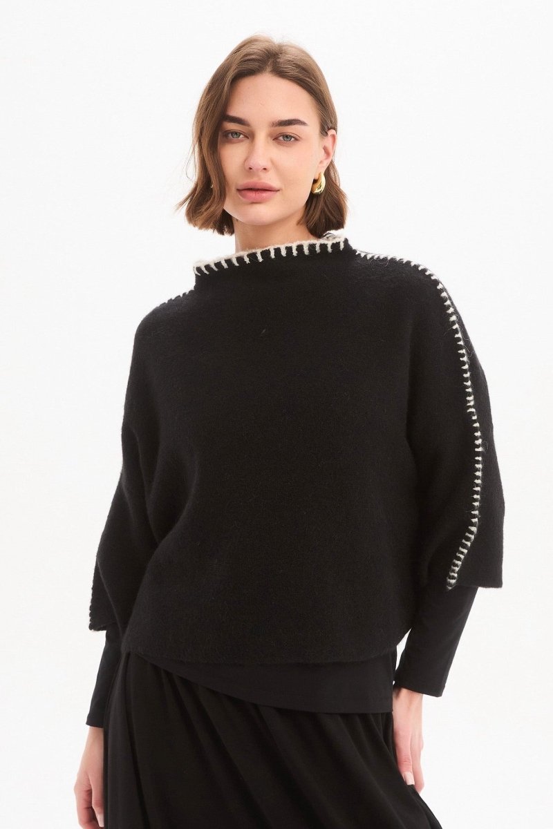 Contrast Stitch Detail Knit Chocolate - RUTHERFORD & Co