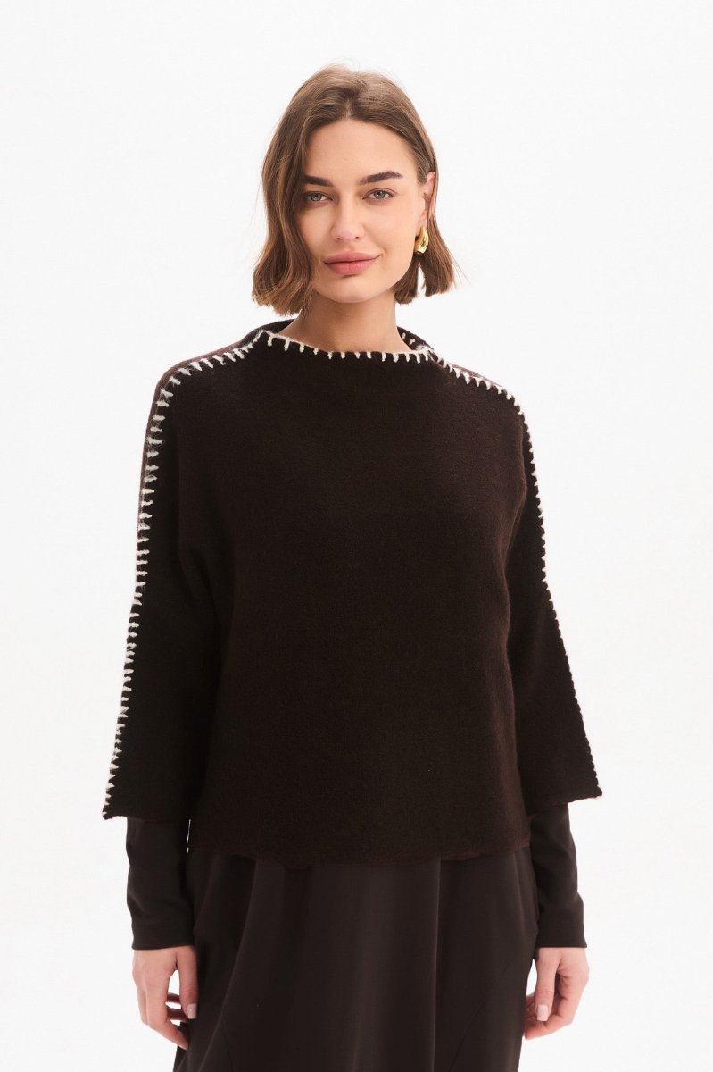 Contrast Stitch Detail Knit Chocolate - RUTHERFORD & Co