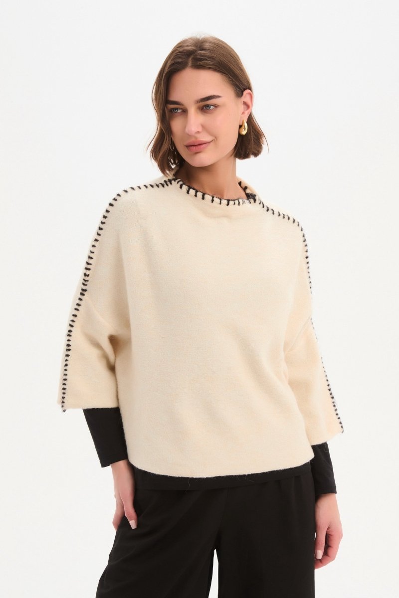 Contrast Stitch Detail Knit Cream - RUTHERFORD & Co