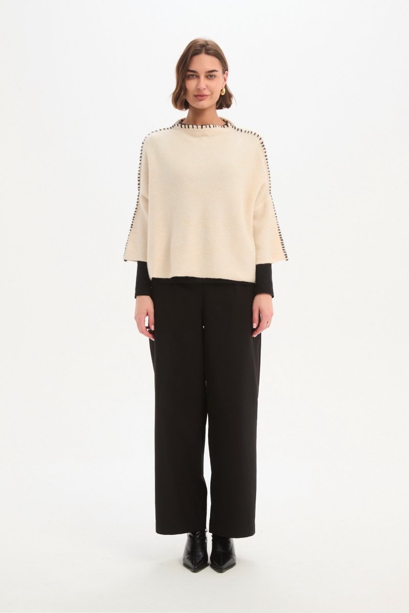 Contrast Stitch Detail Knit Cream - RUTHERFORD & Co