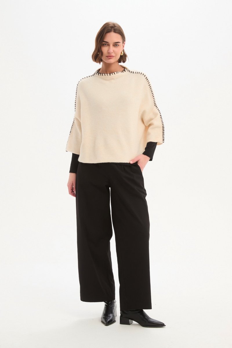 Contrast Stitch Detail Knit Cream - RUTHERFORD & Co