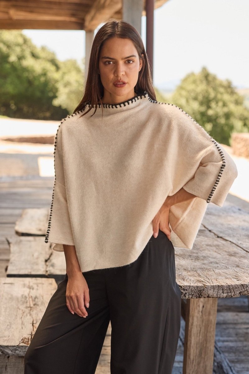 Contrast Stitch Detail Knit Cream - RUTHERFORD & Co