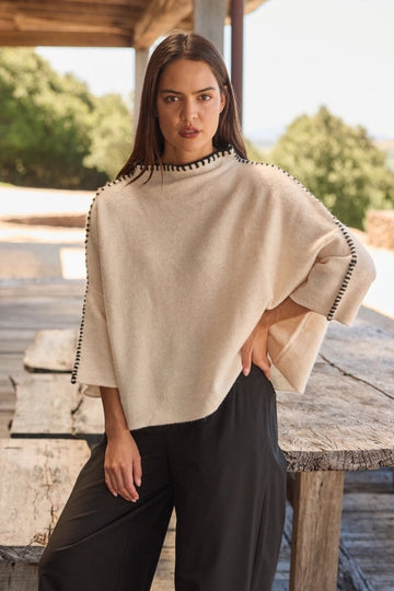 Contrast Stitch Detail Knit Cream - RUTHERFORD & Co